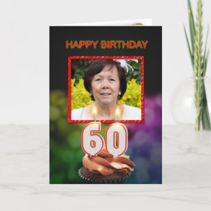 Add a picture, 60th Birthday with cake and candles Card
