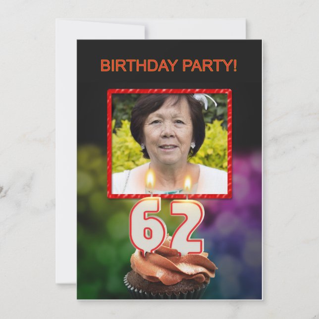 Add a picture, 62nd Birthday party Invitation (Front)