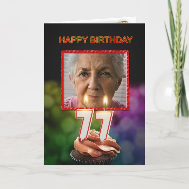 Add a picture, 77th Birthday card with Candles (Front)