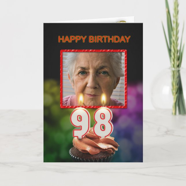 Add a picture, 98th Birthday card with Candles (Front)