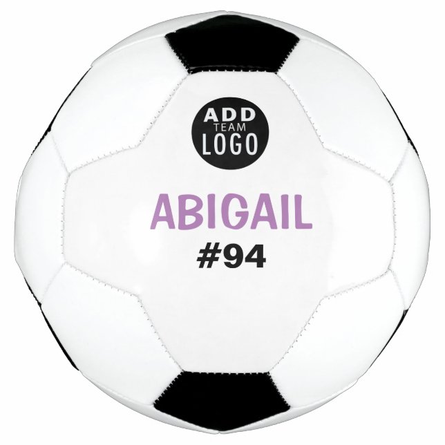 Add A Team Logo Personalised Kids Purple & White Soccer Ball (Front)