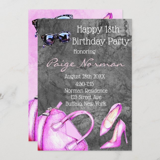 Add Age Hot Pink Fashion Birthday Party Invitation (Front/Back)