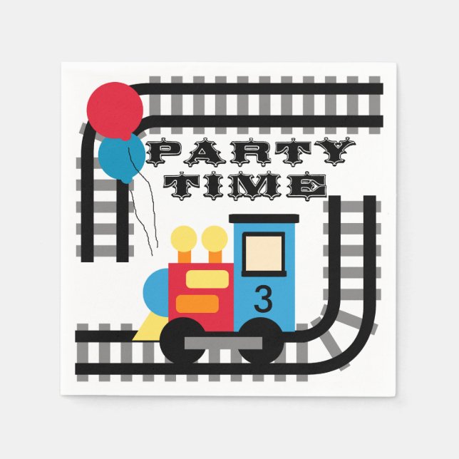 Add Age Party Time Train Birthday Paper Napkins (Front)