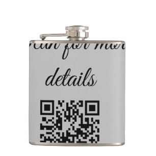 add and scan q r code here add text name here hip flask