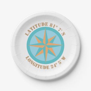 Add any Latitude Longitude Compass Rose Nautical Paper Plate