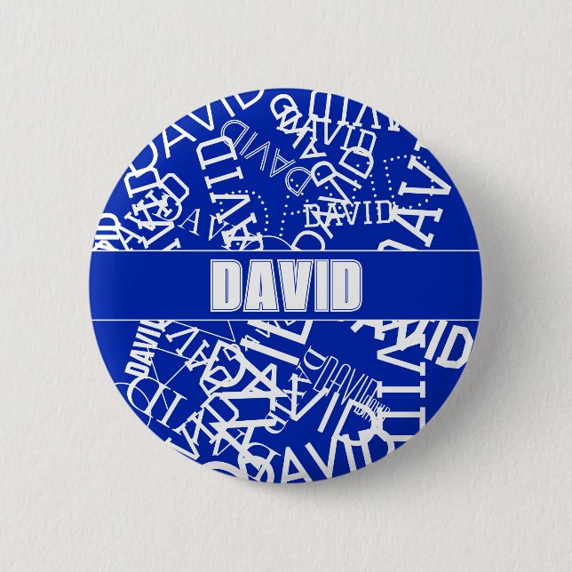 Add any name, name collage In blue & white 6 Cm Round Badge (Front)