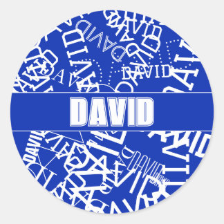 Add any name, name collage In blue & white Classic Round Sticker