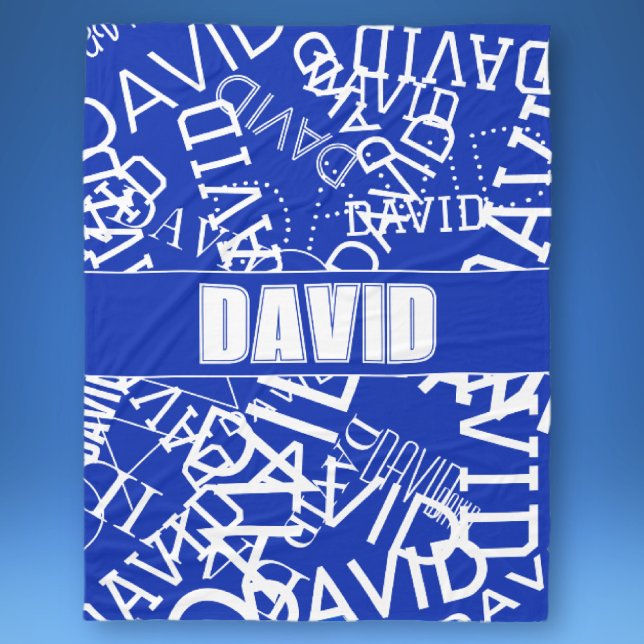 Add any name, name collage In blue & white Fleece Blanket (Creator Uploaded)
