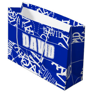 Add any name, name collage In blue & white Large Gift Bag