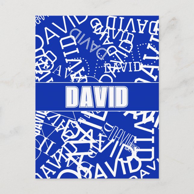Add any name, name collage In blue & white Postcard (Front)