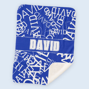 Add any name, name collage In blue & white Sherpa Blanket
