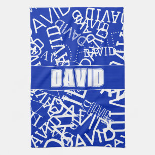 Add any name, name collage In blue & white Tea Towel