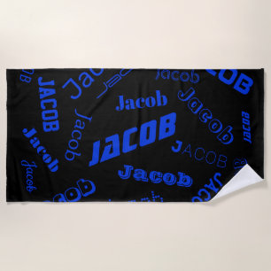 Add Any Name or Word Blue & Black Beach Towel