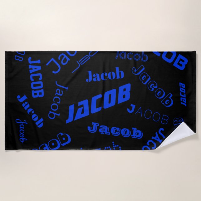 Add Any Name or Word | Blue & Black Beach Towel (Front)