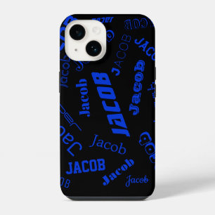 Add Any Name or Word   Blue & Black iPhone 14 Case