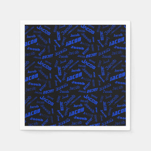 Add Any Name or Word Blue & Black Napkin