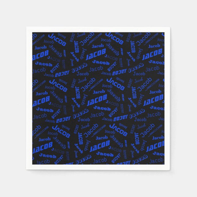 Add Any Name or Word | Blue & Black Napkin (Front)