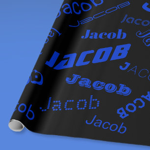 Add Any Name or Word Blue & Black Wrapping Paper