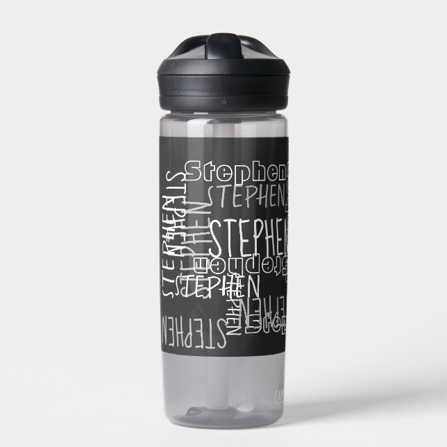 Add Any Name Personalised Collage Typography Black Water Bottle (Front)