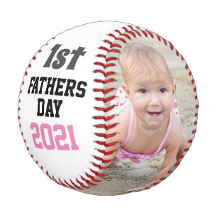 Add Baby Girl Photo 1st Fathers Day Baseball