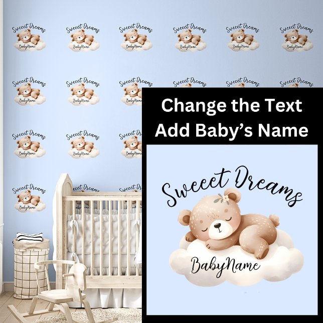 Add Baby Name, Change Text, Cute Teddy Sleeping  Wallpaper (Creator Uploaded)