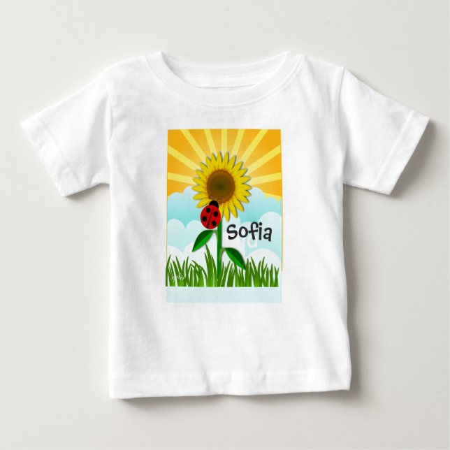 Add Baby Name to Sunshine and Sunflower T-Shirt (Front)