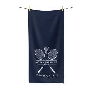 Add Badminton Club Name Rackets Icon Navy Blue Bath Towel