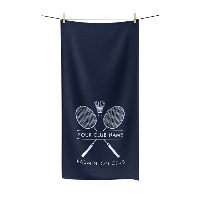 Add Badminton Club Name Rackets Icon Navy Blue Bath Towel (Badminton Club Name Custom Bath Towel Swag)