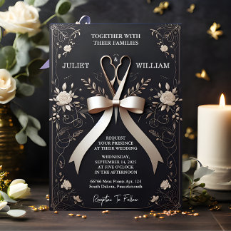 Add Banners Bows Satin Chic Ribbon Cutting Wedding Invitation