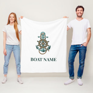 Add Boat Name Nautical Anchor Rope Fleece Blanket