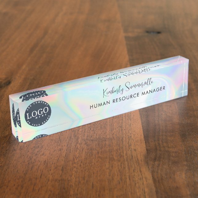 Add Brand Logo Holographic Business Employee Nameplate (Side)