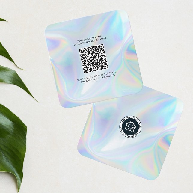 Add Brand Logo Holographic QR Code DIY Square Business Card (Real Estate Agent QR Code Company Logo Business Card)
