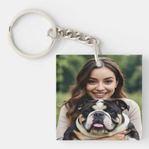 Add Bulldog Photo Personalise Customise Key Ring
