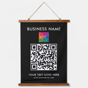 Add Business Company Logo Text Custom QR Code Hanging Tapestry