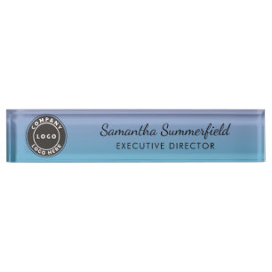 Add Business Logo and Name Blue Ombre Office Nameplate