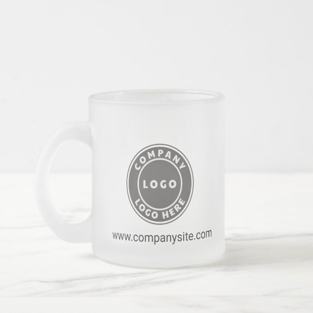 Add Business Logo Company Website Employee Swag Frosted Glass Coffee Mug (Left)