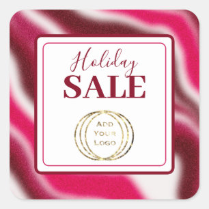 Add Business Logo Holiday Sale Candy Cane Red Square Sticker