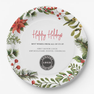 Add Business Logo Holidays Company Annual Event Paper Plate