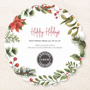 Add Business Logo Holidays Company Annual Swag Paper Coaster