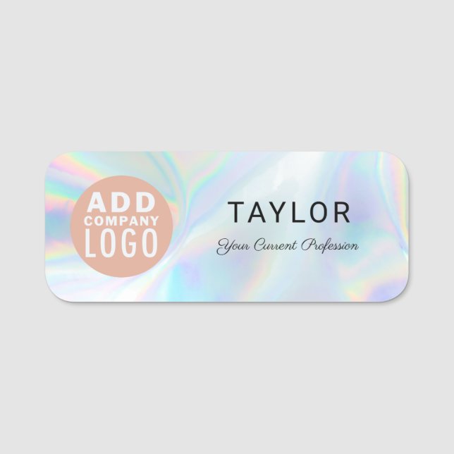 Add Business Logo Holographic Company Employee Name Tag (Front)