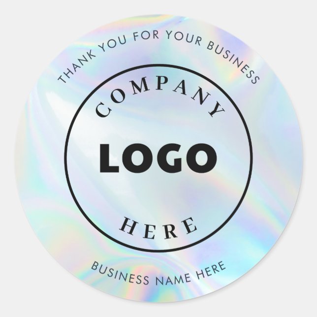 Add Business Logo Holographic Custom Company Classic Round Sticker (Front)