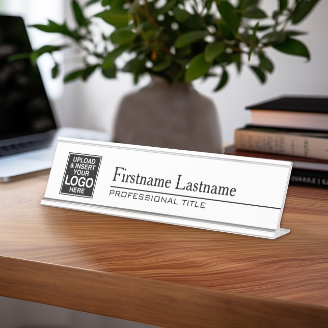 Add Business Logo, Name, Professional Title Desk Name Plate (Personalized Desk Sign with Name and Title - Custom Executive Name Plate)