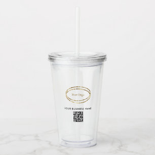 Add Business Logo & QR Code Black Text Promotional Acrylic Tumbler