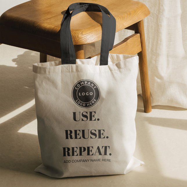 Add Business Logo Slogan and Company Name Tote Bag (Reuse Repeat Business Logo Promotional Company Swag Tote Bag)