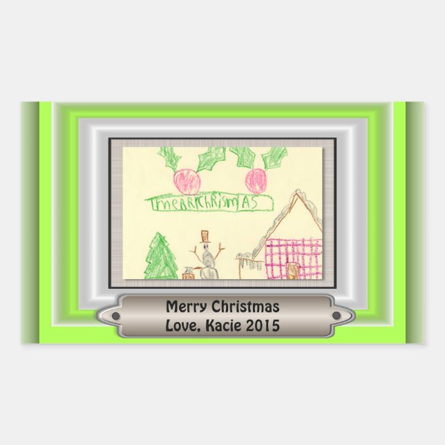 Add Child's Drawing with Custom Colour Frame Rectangular Sticker (Front)