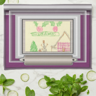 Add Child's Drawing with Custom Colour Frame Tea Towel