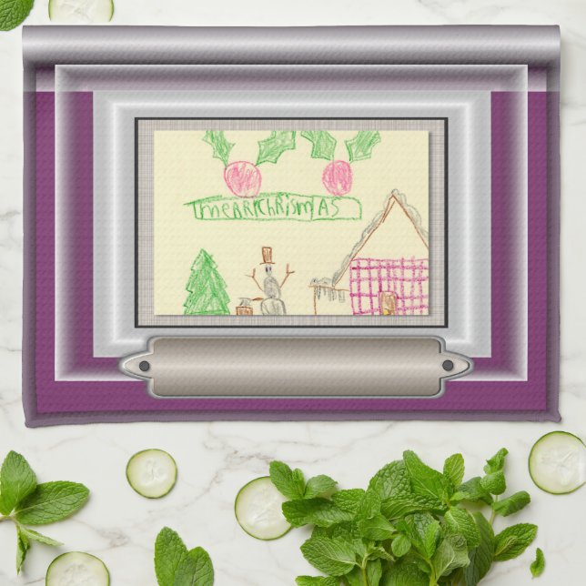 Add Child's Drawing with Custom Colour Frame Tea Towel (Folded)