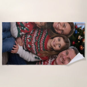 Add Christmas Family Photo Customise Beach Towel