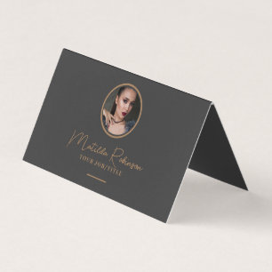 Add Circular Photo Gold Premium Black Grey Business Card