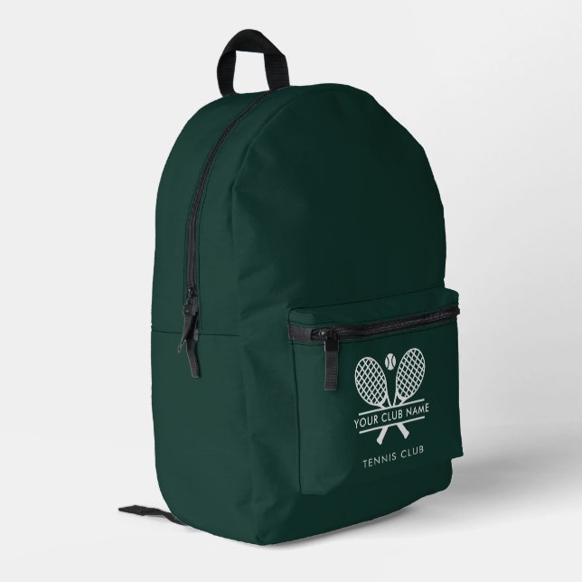Add Club Name Green Tennis Team Swag Custom Printed Backpack (Back Corner Left)